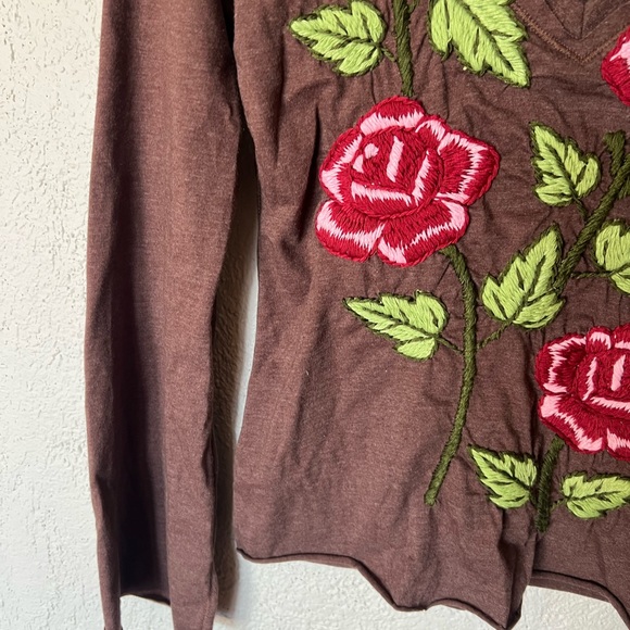 Johnny Was Joystick Brown Floral Embroidered Shirt - Picture 11 of 12